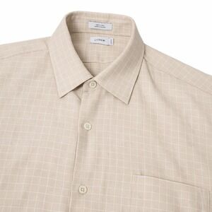 J. Crew Men's LINEN LARGE Button Up L/S Tan Check Plaid 16 16 1/2 Shirt